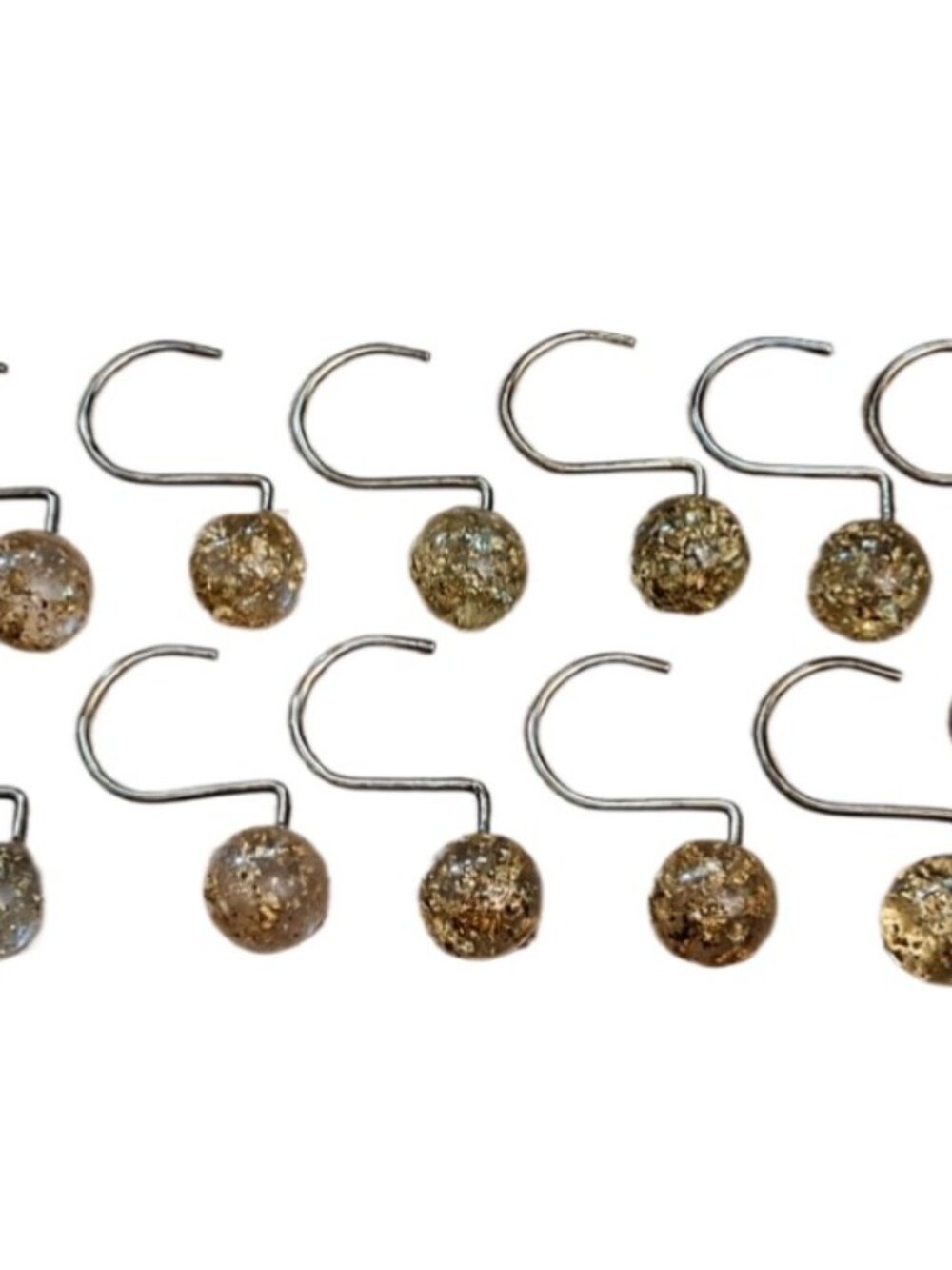 Vintage 12 Clear Lucite With Gold Flecks Ball Brass Shower Curtain Hooks